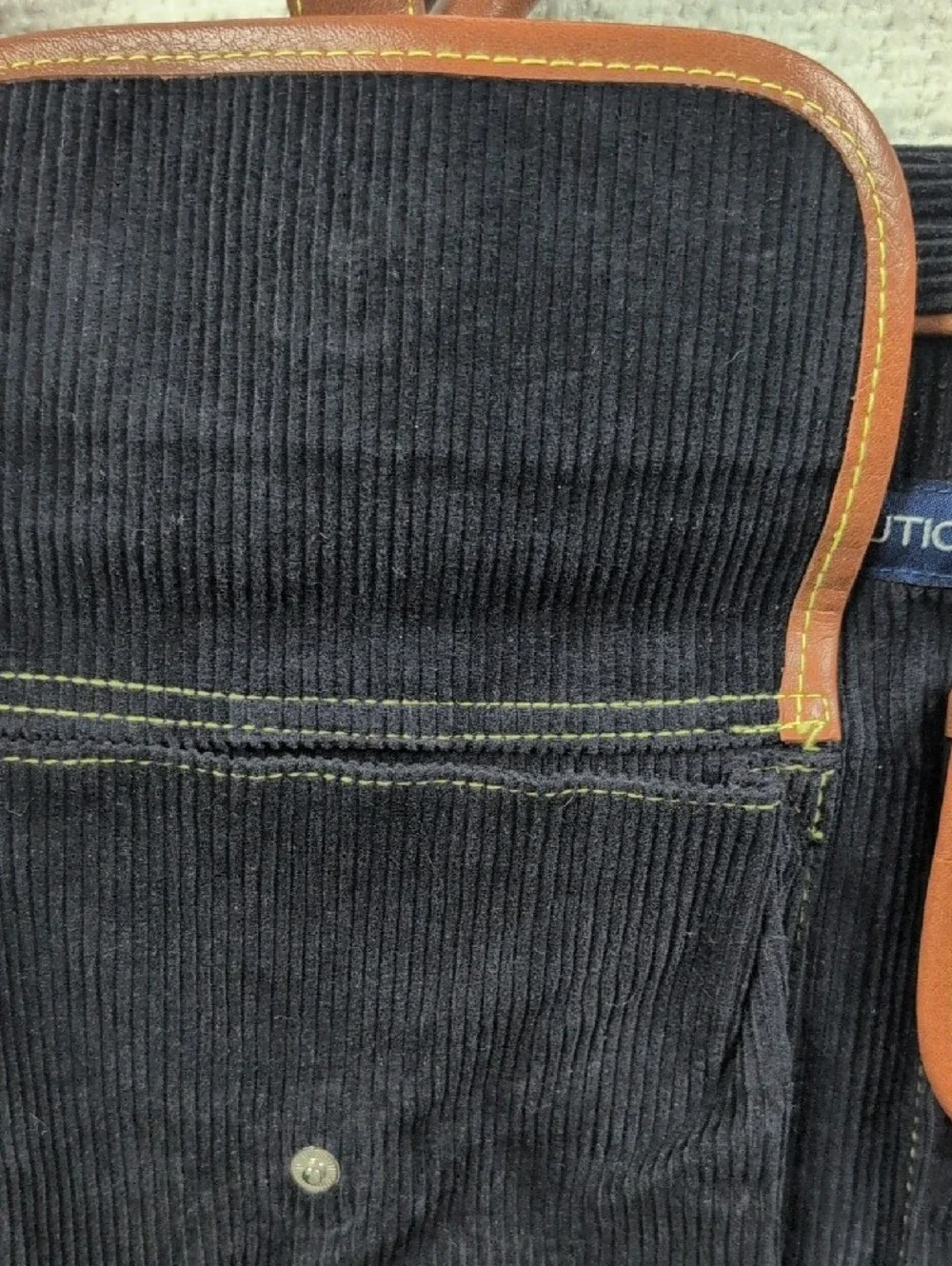 Nautica Blue Corduroy Weekend Laptop Bag with Brown Trim